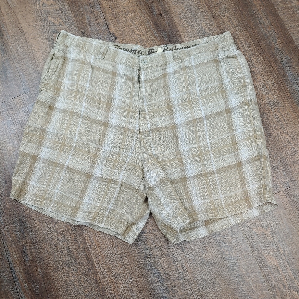 Tommy Bahama plaid linen shorts men's Size 40 Summer Beach Coastal